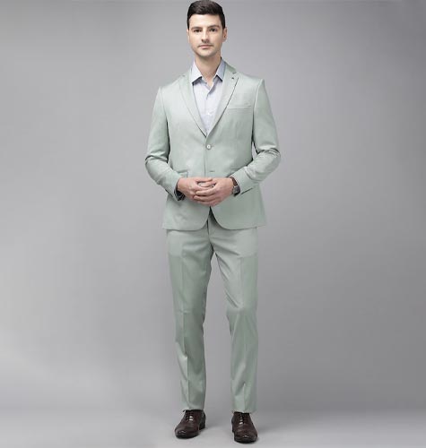 Men Light Green Self Design Tailored Fit 2-Piece Single-Breasted Formal Suit